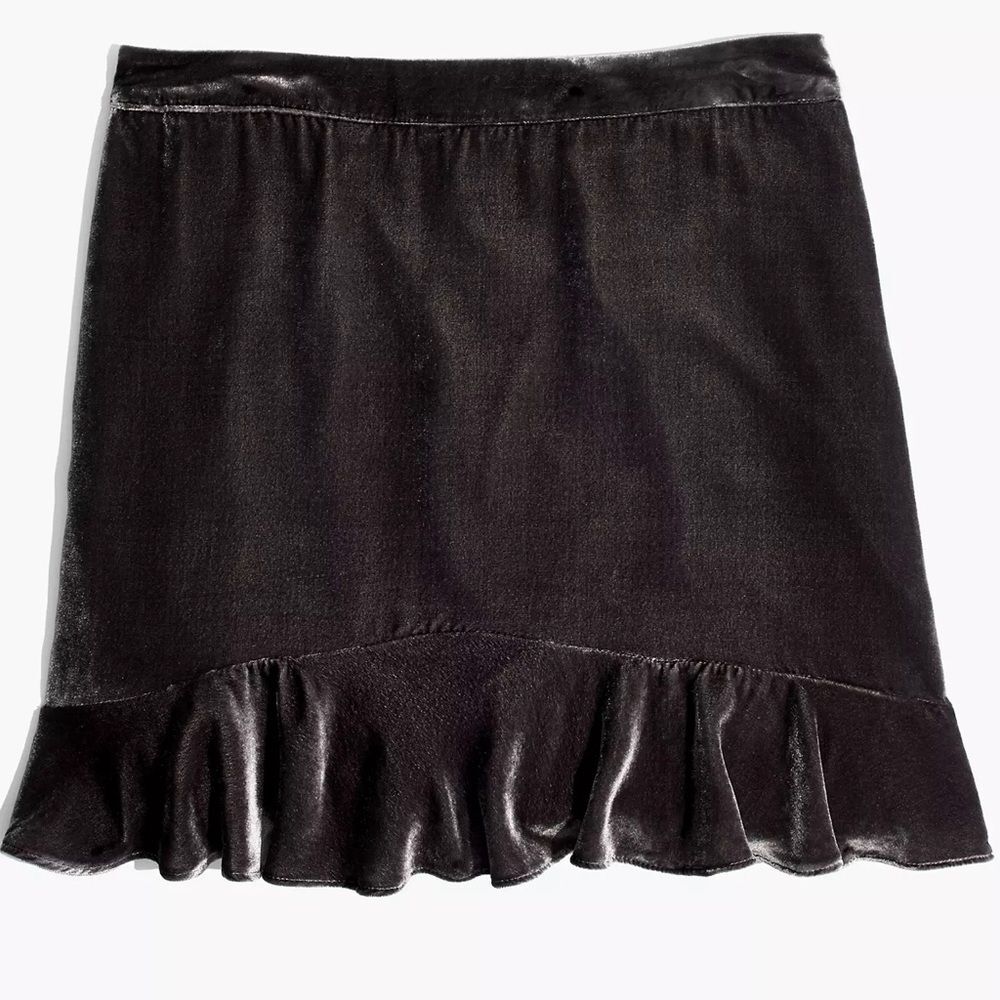 Madewell Crushed Velvet Ruffle-Edge Boho Mini Skirt Taupe Brown 0 - Picture 6 of 13
